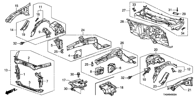 2010 Honda Accord Front Bulkhead - Dashboard Diagram