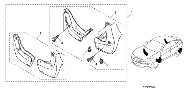 2015 Honda Crosstour Splash Guard Set., Rear Diagram for 08P09-TP6-100RA