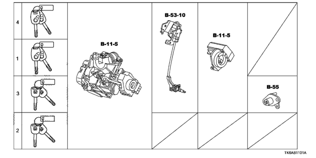 2013 Honda Fit 5 Door FIT (SAYAMA PLANT) KA 5MT Key Cylinder Set Diagram