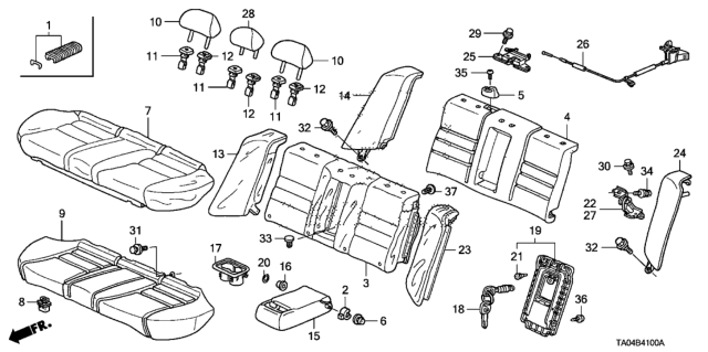 2009 Honda Accord Armrest Assembly, Rear Seat (Graphite Black) Diagram for 82180-TA6-A41ZA