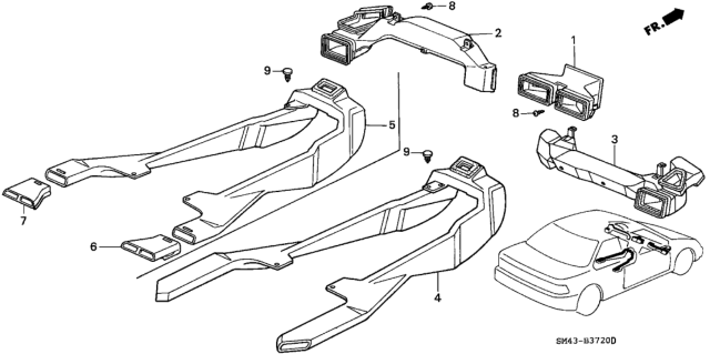 1993 Honda Accord Duct Assy., Air Conditioner (Passenger Side) Diagram for 77430-SM4-A81