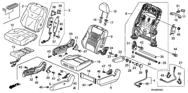 2010 Honda Odyssey 5 Door EXL-T KA 5AT Front Seat (Passenger Side) Diagram