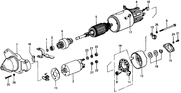 1979 Honda Civic 2 Door ** (1200) ** 4MT Starter Motor Components Diagram