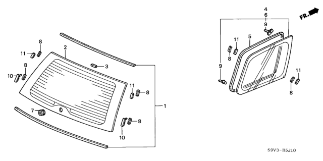 2005 Honda Pilot 5 Door EXL (RES) KA 5AT Rear Windshield - Quarter Glass Diagram