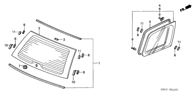 2004 Honda Pilot Glass Set, RR. Windshield (Privacy) (PPG) Diagram for 73211-S9V-305