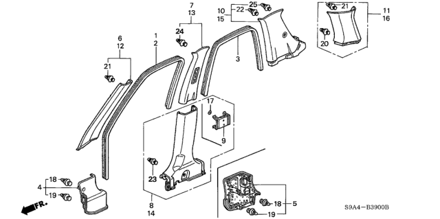 2002 Honda CR-V Garnish Assy., L. Center Pillar (Lower) *NH167L* (GRAPHITE BLACK) Diagram for 84171-S9A-901ZA