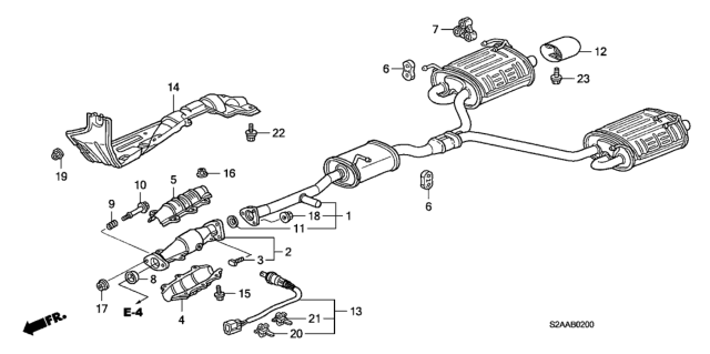 2009 Honda S2000 Muffler Set, Exhuast Diagram for 18030-S2A-A52