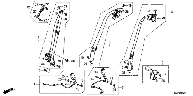 2017 Honda Accord Outer Set, Right Rear Seat Belt (Graphite Black) Diagram for 04824-T2F-A10ZC