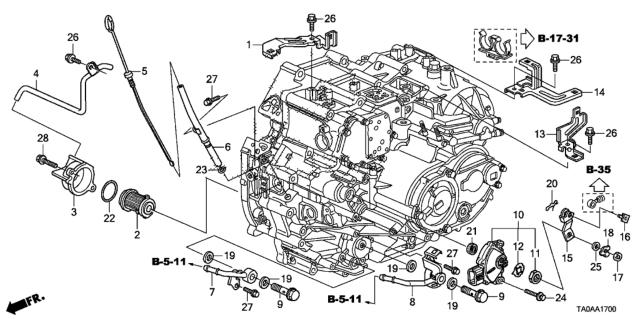 2012 Honda Accord AT Oil Level Gauge - ATF Pipe (V6) Diagram