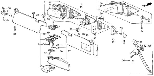 1991 Honda Prelude Interior Accessories - Door Mirror Diagram