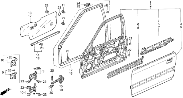 1990 Honda Accord Weatherstrip, R. FR. Door Diagram for 72310-SM4-023