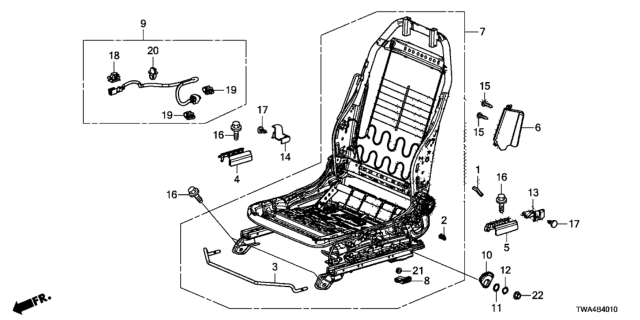2019 Honda Accord Hybrid Front Seat Components (Driver Side) (Manual Height) (TS Tech) Diagram