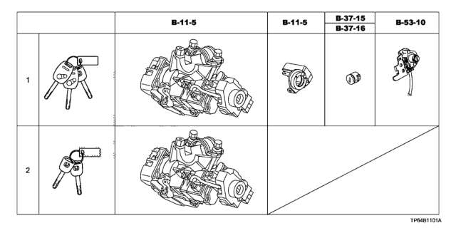 2010 Honda Crosstour 5 Door EXL (4WD) KA 5AT Key Cylinder Set Diagram