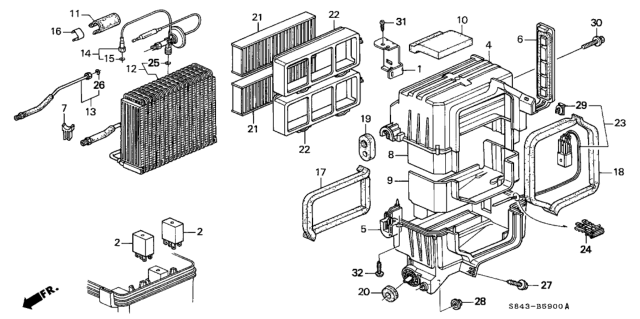 1999 Honda Accord 2 Door EX KA 5MT A/C Cooling Unit Diagram