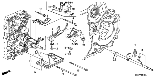 2007 Honda Accord 4 Door EX KA 5AT AT Shift Fork (L4) Diagram