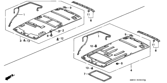 1991 Honda Accord Lining Assy., Roof *B46L* (LOFTY BLUE) Diagram for 83200-SM5-A00ZB