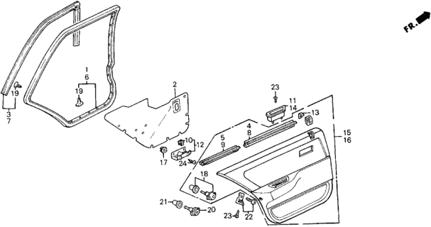 1989 Honda Civic Lining Assy., L. RR. Door *B49L/B68L* (FAIR BLUE/SLEEK BLUE) Diagram for 83750-SH5-A20ZA