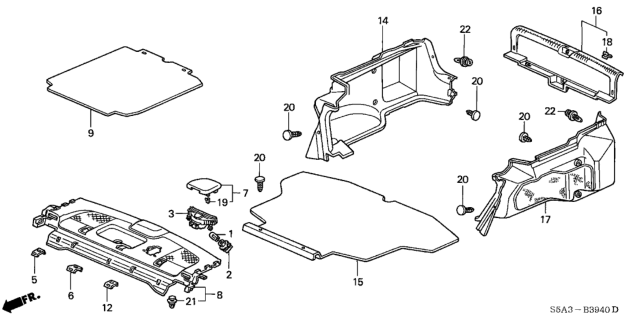 2002 Honda Civic 4 Door LX KA 5MT Rear Tray - Trunk Garnish Diagram