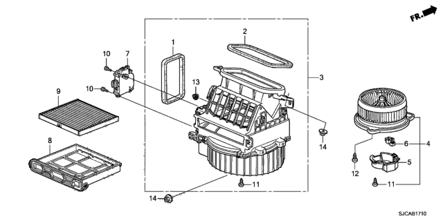 2014 Honda Ridgeline 4 Door RTL (SUNROOF) KA 5AT Heater Blower Diagram