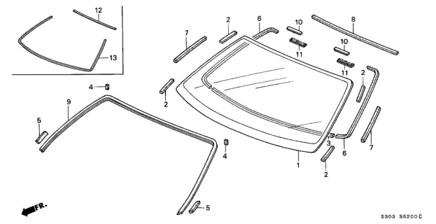 1997 Honda Prelude Seal, FR. Windshield Molding (Upper) Diagram for 73130-S30-003