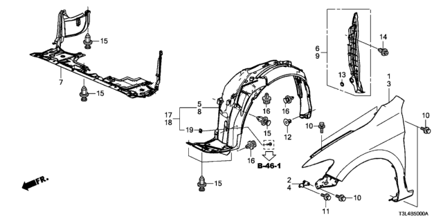 2013 Honda Accord Fender Assembly, Right Front (Inner) Diagram for 74100-T3L-A00