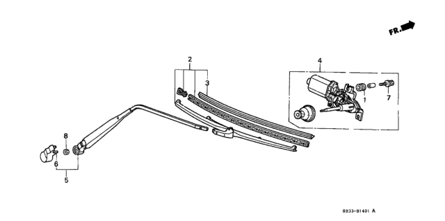 1990 Honda Civic Motor, Rear Wiper Diagram for 76700-SH3-A01