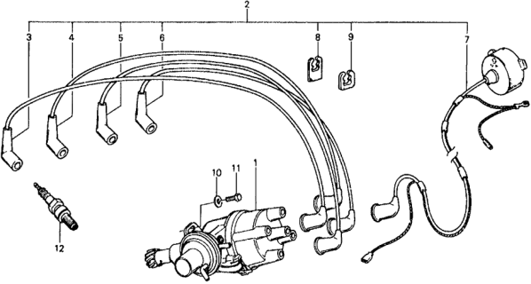 1979 Honda Civic Distributor Assembly Diagram for 30100-657-792