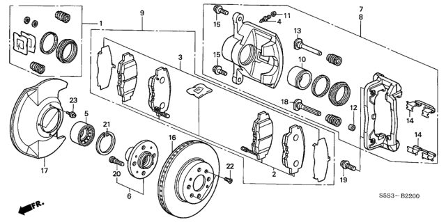 2002 Honda Civic Caliper Set, FR. Diagram for 01463-S5D-A00