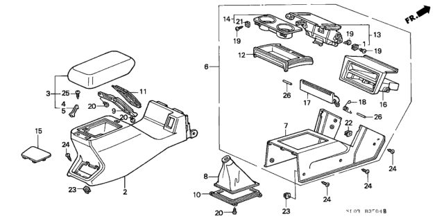 1989 Honda Accord Console, FR. *NH89L* (PALMY GRAY) Diagram for 83411-SE3-941ZE
