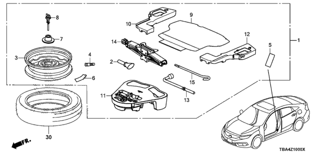 2017 Honda Civic 4 Door SI KA 6MT Temporary Wheel Kit Diagram