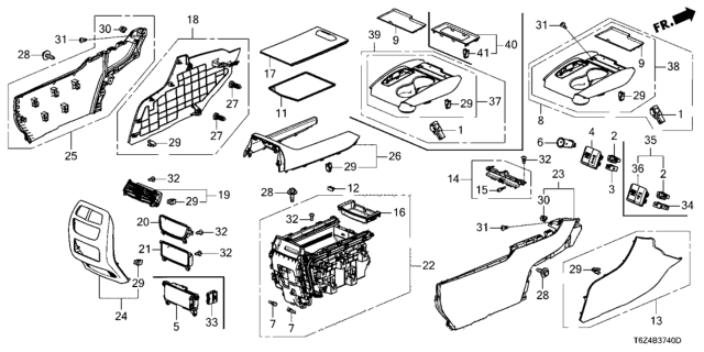 2017 Honda Ridgeline 4 Door RTL (2WD) KA 6AT Center Console Diagram
