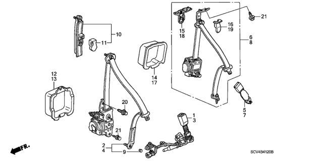 2004 Honda Element Buckle Set, R. RR. Seat Belt *NH178L* (EXCEL CHARCOAL) Diagram for 04823-SCV-A01ZB