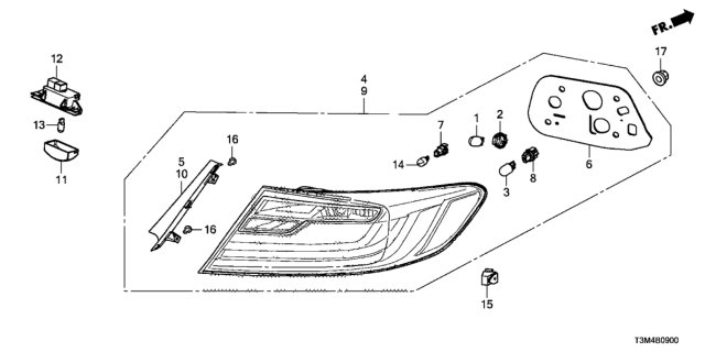 2017 Honda Accord Taillight Assy., L. Diagram for 33550-T3L-A11