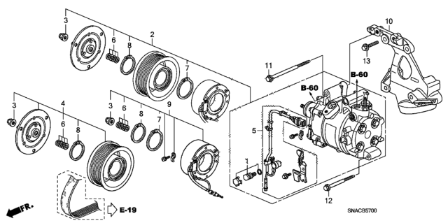 2010 Honda Civic 4 Door EX-L (NAVIGATION) KA 5MT A/C Compressor (1.8L) Diagram