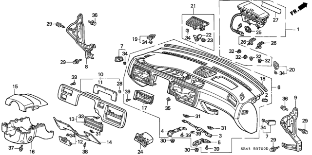 1995 Honda Civic 4 Door EX (ABS) KA 4AT Instrument Panel Diagram