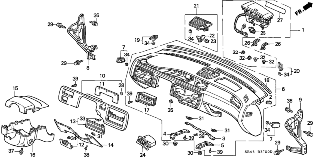 1995 Honda Civic Garnish Assy., Vent (Upper) *NH178L* (EXCEL CHARCOAL) Diagram for 77620-SR3-C01ZC