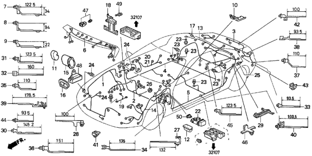 1993 Honda Prelude Wire Harness, L. Cabin Diagram for 32157-SS0-A00