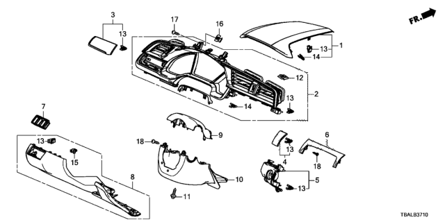 2020 Honda Civic Instrument Panel Garnish (Driver Side) Diagram