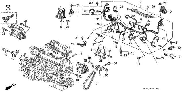 1995 Honda Civic Wire Harness, Engine Diagram for 32110-P09-L01