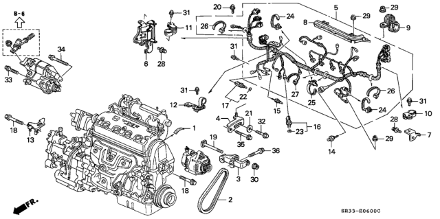 1994 Honda Civic Wire Harness, Engine Diagram for 32110-P09-A01