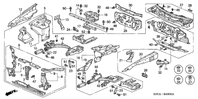 2004 Honda Insight Front Bulkhead - Dashboard Diagram