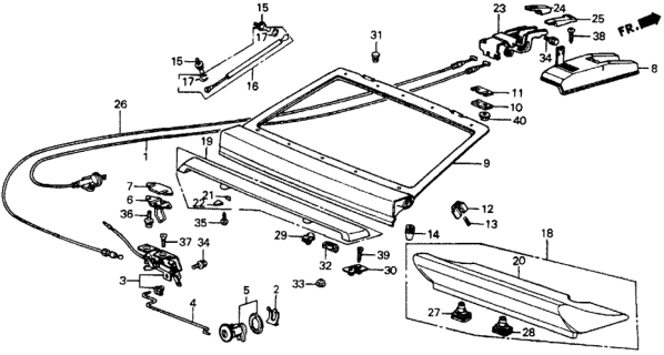 1985 Honda CRX Stay Set, Tailgate Open Diagram for 85020-SB2-910