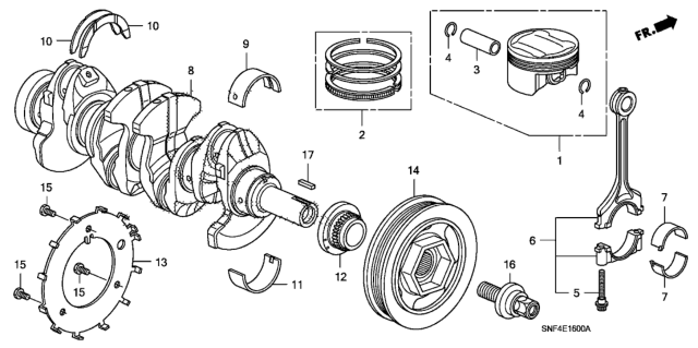 2009 Honda Civic Piston Set (Over Size) (0.25) Diagram for 13020-RNE-A00