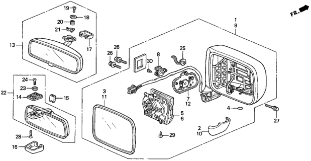 1998 Honda Odyssey 5 Door LX (7 SEATS (3PB)) KA 4AT Mirror Diagram