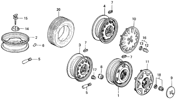 1990 Honda Civic 4 Door LX KL 5MT Wheels Diagram
