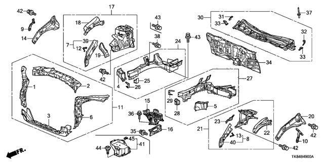 2012 Honda Odyssey Front Bulkhead - Dashboard Diagram