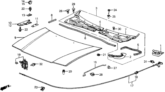 1987 Honda CRX 2 Door HF KA 5MT Hood Diagram