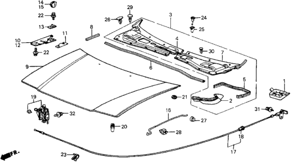 1986 Honda CRX Hood Diagram for 63110-SB2-660ZZ