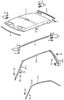 1985 Honda Accord 4 Door STD KH 4AT Headliner Trim Diagram