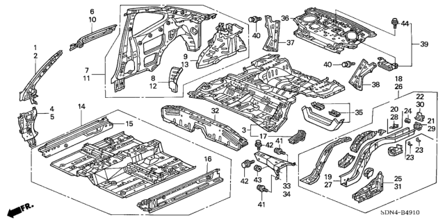 2004 Honda Accord Gusset, L. Middle Floor Diagram for 65715-SDN-A01ZZ